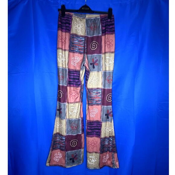 Women's Multicolor Hippie Patchwork Boho Festival Flare Pants Bell Bottoms 70s - Picture 3 of 5